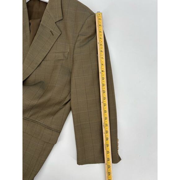 Vintage Marzotto Sartoriale Suit Jacket Mens 44 Brown Plaid Two Button Pockets - Picture 16 of 16